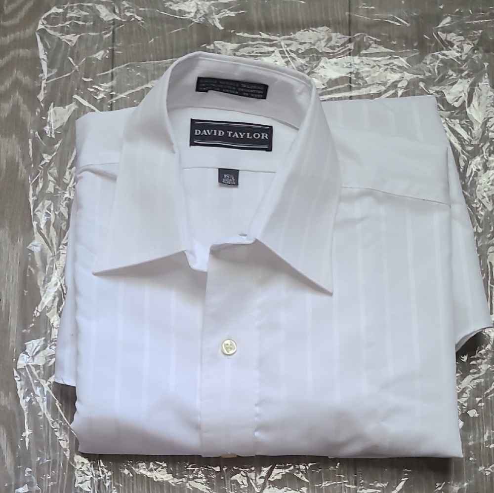 David Taylor Men's Classic White Striped Dress Shirt